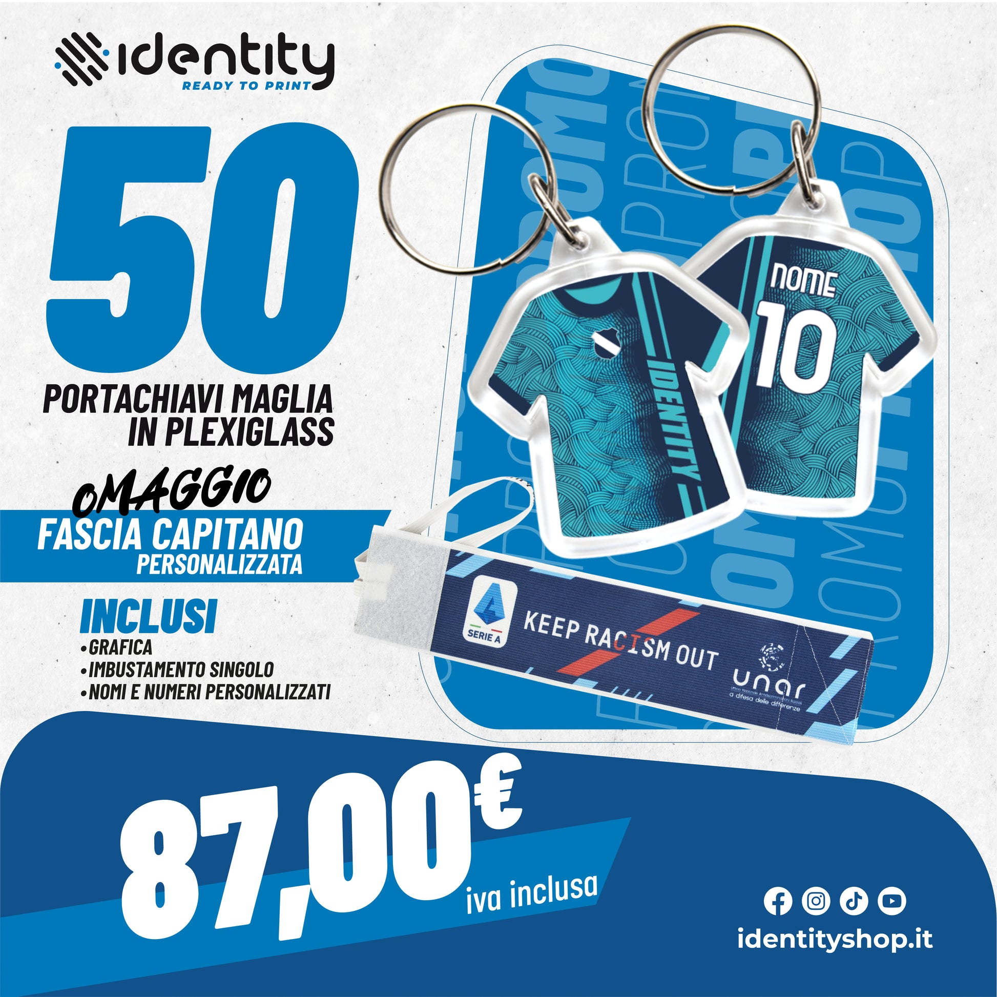 Promo 50 portachiavi maglia in plexiglass + fascia capitano omaggio