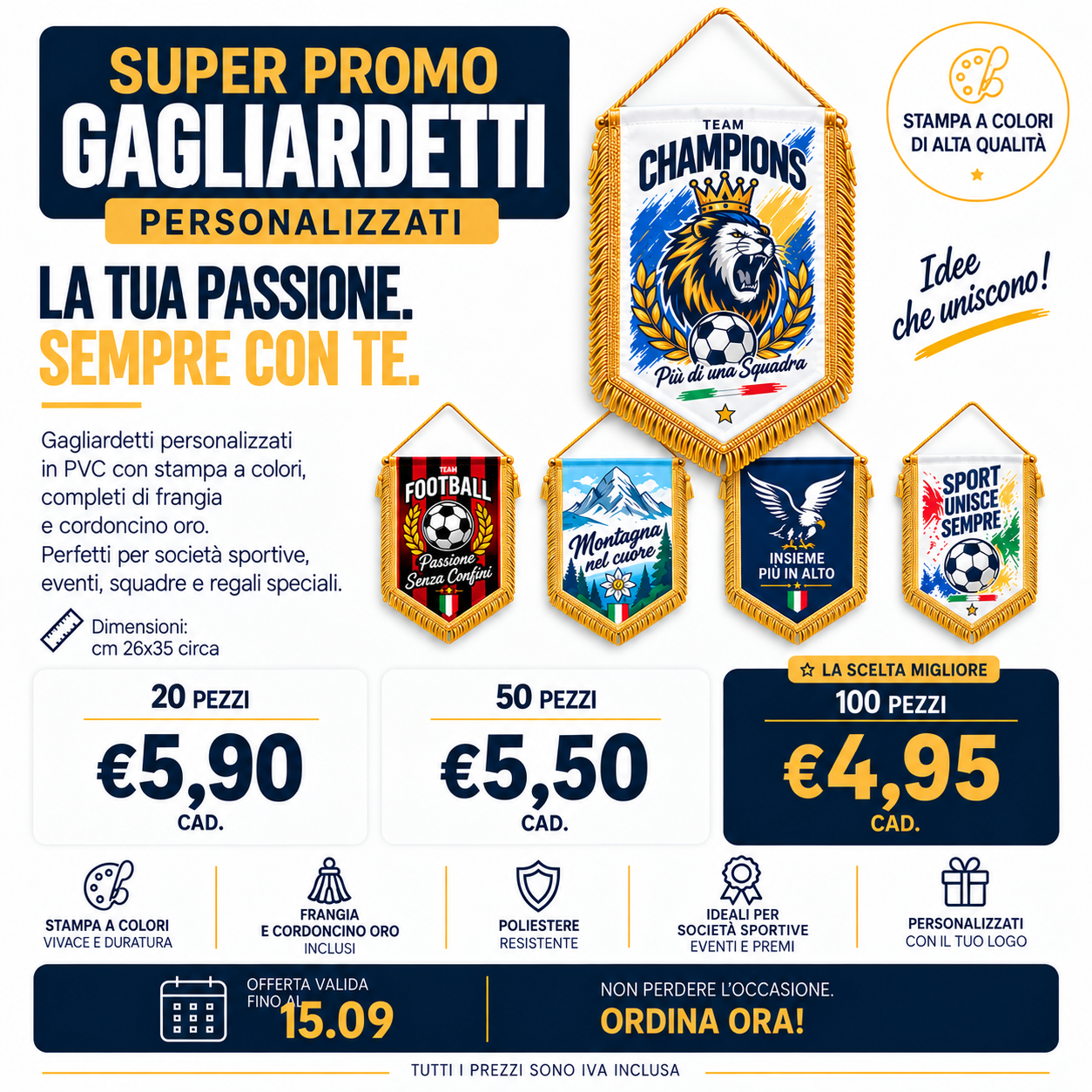 Promo gagliardetto pentagonale 26x35 cm