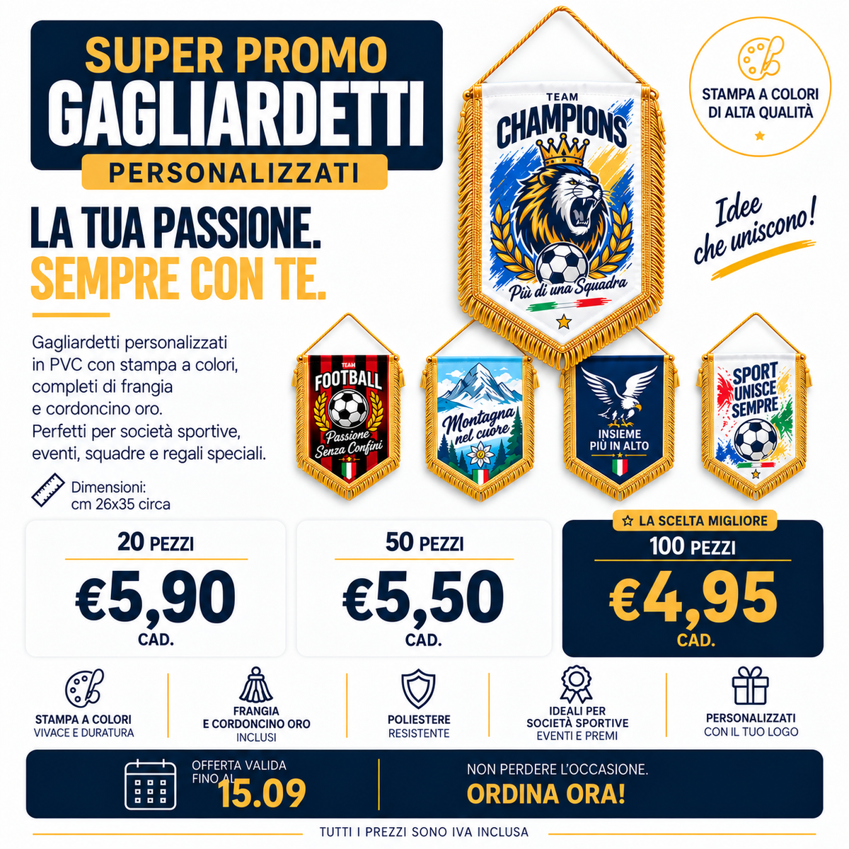 Promo gagliardetto pentagonale 26x35 cm