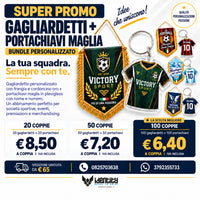 Promo gagliardetto pentagonale 26x35 cm + portachiavi maglia plexiglass