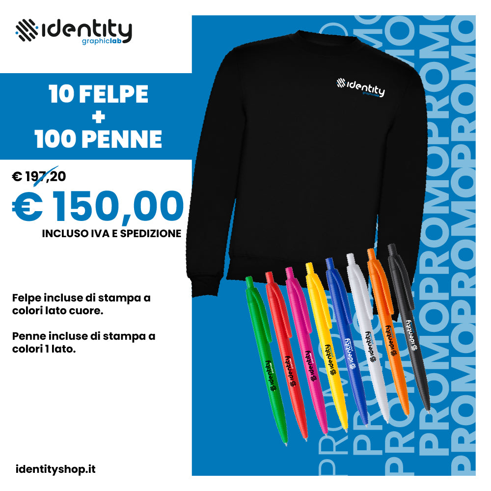 Promo 10 felpe girocollo + 100 penne