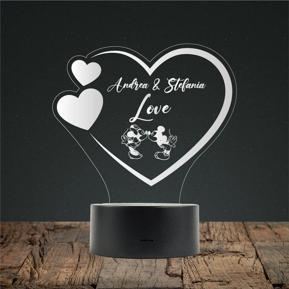 Lampada led Cuore bacio con nomi in plexiglass - Identity SRLs