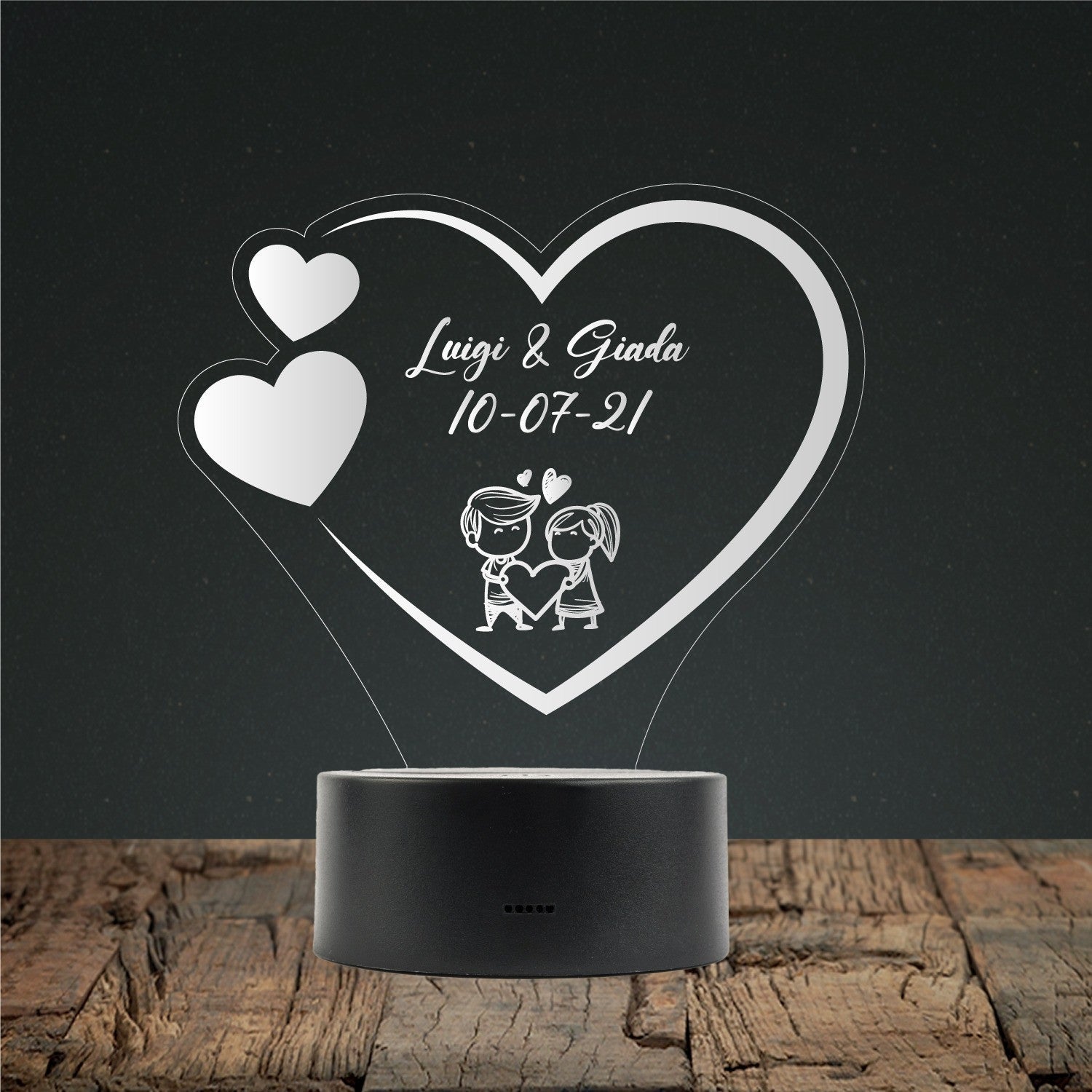 Lampada led Cuore con nomi in plexiglass - LOVE02 - Identity SRLs