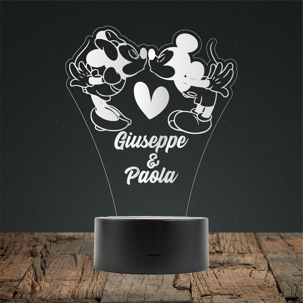 Lampada led mouse bacio con nomi in plexiglass - Identity SRLs