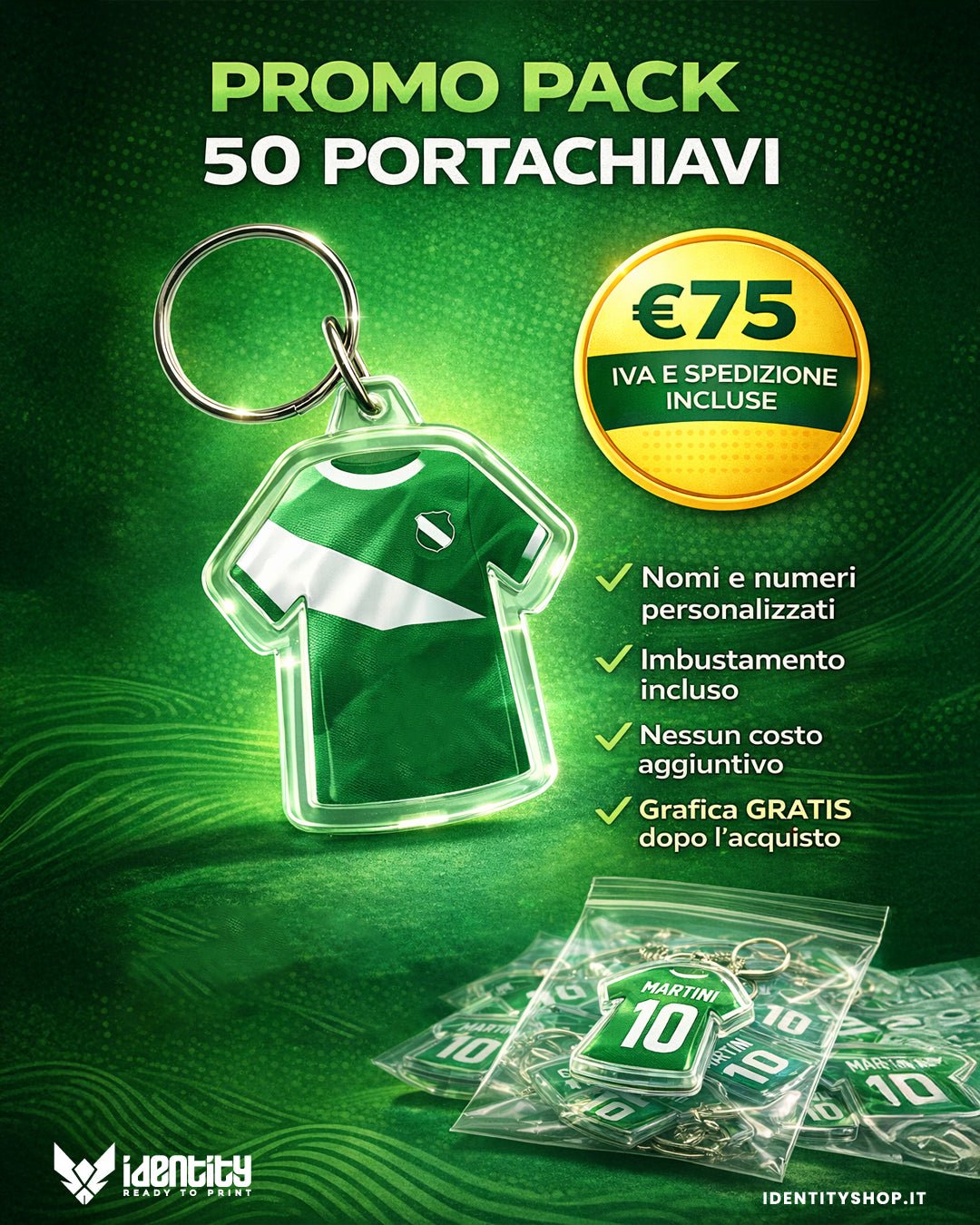 Promo pack 50 portachiavi personalizzati maglia in plexiglass - Identity SRLs
