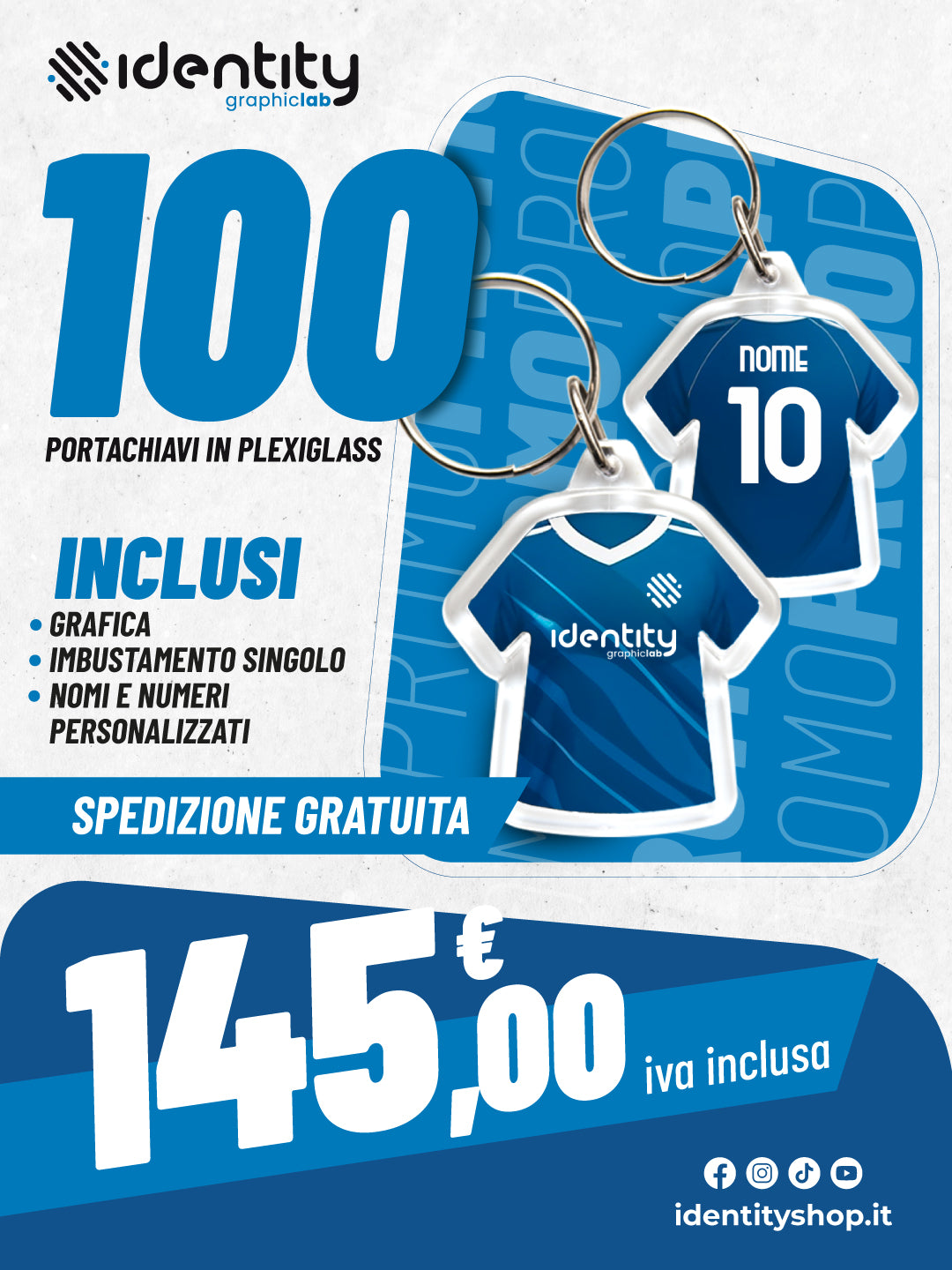 Promo 100 portachiavi maglia in plexiglass